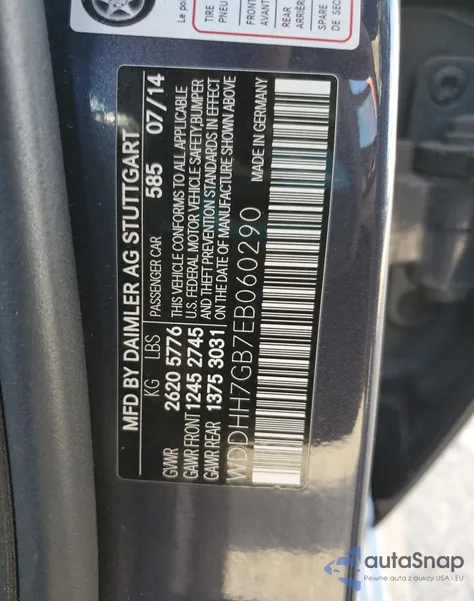 2014 Mercedes-Benz E 63 Amg-S from USA, damaged, VIN WDDHH7GB7EB060290